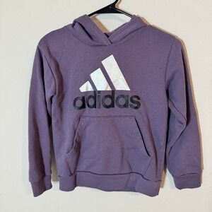 Adidas Girls Purple Pullover Hoodie Silver Foil Logo Sweatshirt Size 7/8